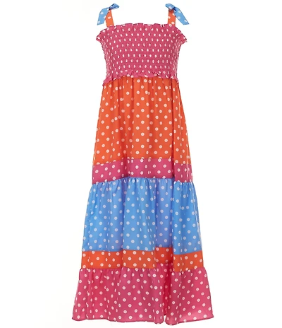 Bonnie Jean Big Girls Sleeveless Dotted/Color Block Long Dress
