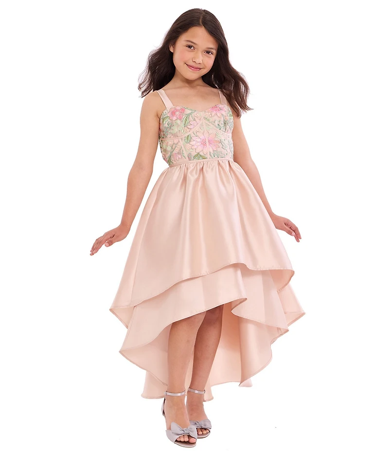 Bonnie Jean Big Girls Sleeveless Embroidered Corset-Bodice/Extreme-High-Low Skirted Mikado Ballgown