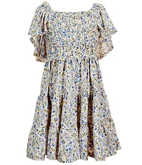 Bonnie Jean Big Girls Butterfly-Sleeve Floral-Printed Tiered-Skirted Fit-And-Flare Dress