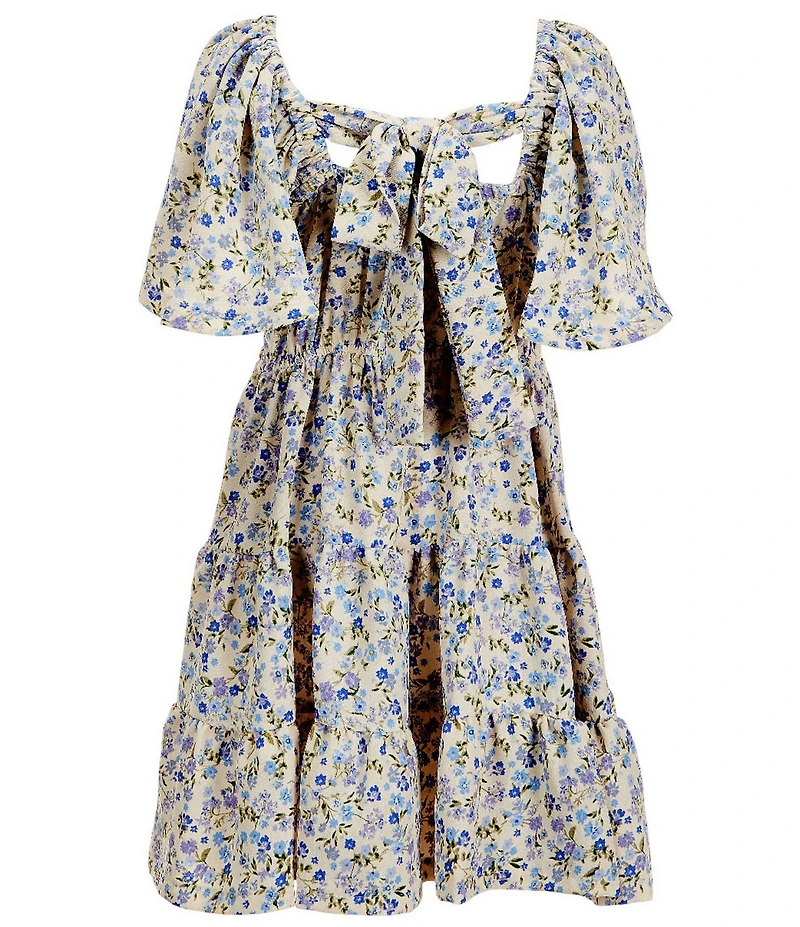 Bonnie Jean Big Girls Butterfly-Sleeve Floral-Printed Tiered-Skirted Fit-And-Flare Dress