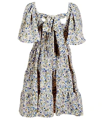 Bonnie Jean Big Girls Butterfly-Sleeve Floral-Printed Tiered-Skirted Fit-And-Flare Dress