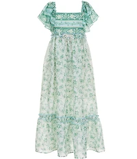 Bonnie Jean Big Girls Flutter Sleeve Floral Border Printed Ruffle Maxi Dress