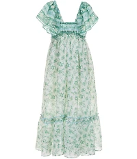 Bonnie Jean Big Girls Flutter Sleeve Floral Border Printed Ruffle Maxi Dress