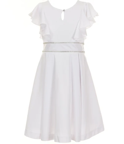 Bonnie Jean Big Girls Flutter-Sleeve Jeweled-Waist Scuba-Knit Dress