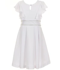 Bonnie Jean Big Girls Flutter-Sleeve Jeweled-Waist Scuba-Knit Dress