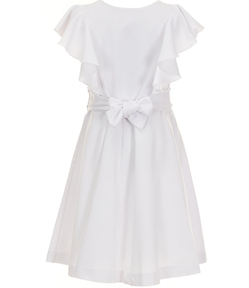 Bonnie Jean Big Girls Flutter-Sleeve Jeweled-Waist Scuba-Knit Dress