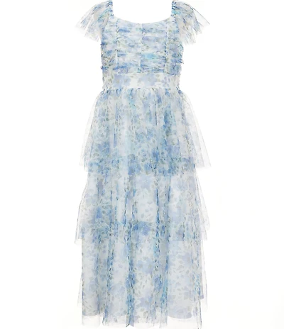 Bonnie Jean Big Girls Flutter-Sleeve Printed Ruffle-Tier Dress