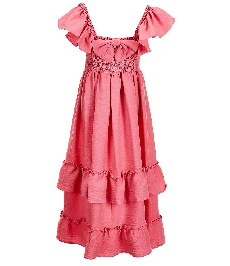 Bonnie Jean Big Girls Flutter-Sleeve Ruffle-Tiered-Skirt Linen Look Maxi Dress