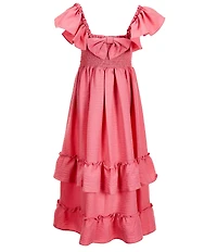 Bonnie Jean Big Girls Flutter-Sleeve Ruffle-Tiered-Skirt Linen Look Maxi Dress
