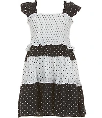 Bonnie Jean Big Girls Flutter-Sleeve Smocked-Bodice Mixed-Dot Dress
