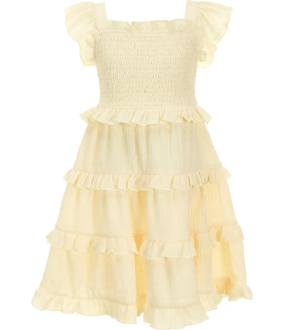 Bonnie Jean Big Girls Flutter-Sleeve Smocked-Bodice Ruffle-Tier Skirted Pucker-Knit Dress