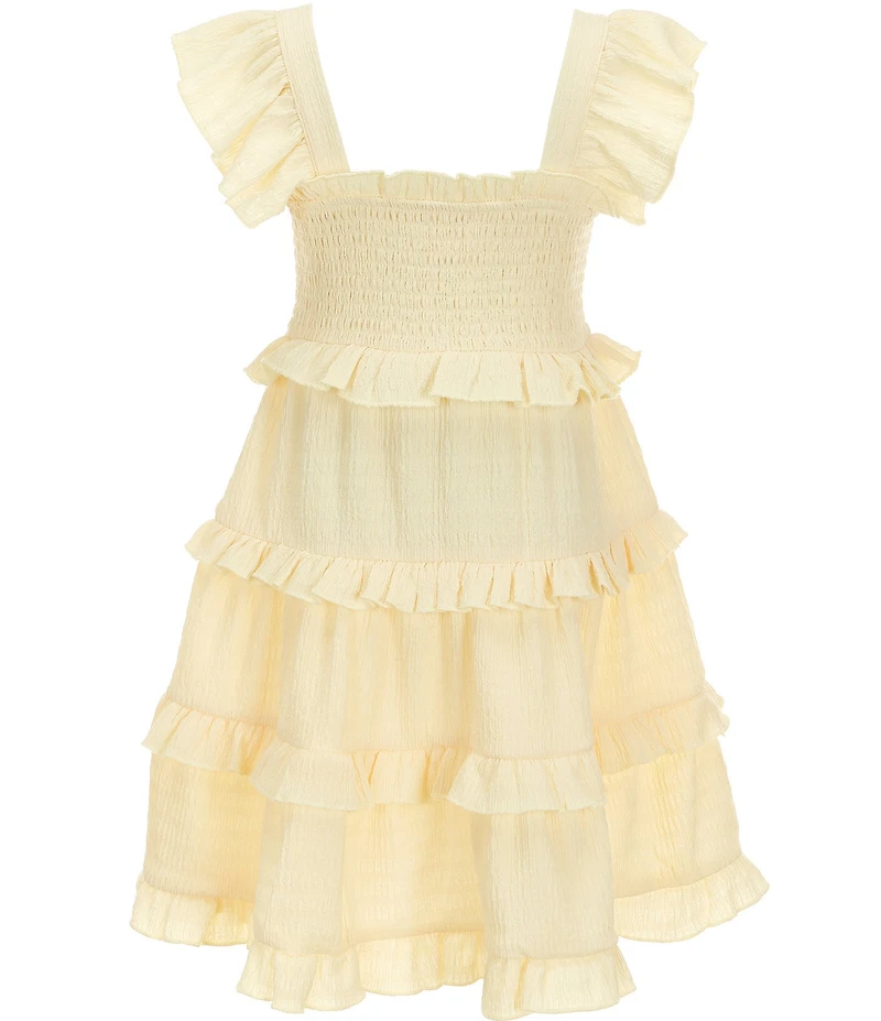 Bonnie Jean Big Girls Flutter-Sleeve Smocked-Bodice Ruffle-Tier Skirted Pucker-Knit Dress