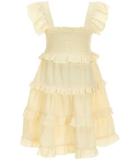Bonnie Jean Big Girls Flutter-Sleeve Smocked-Bodice Ruffle-Tier Skirted Pucker-Knit Dress