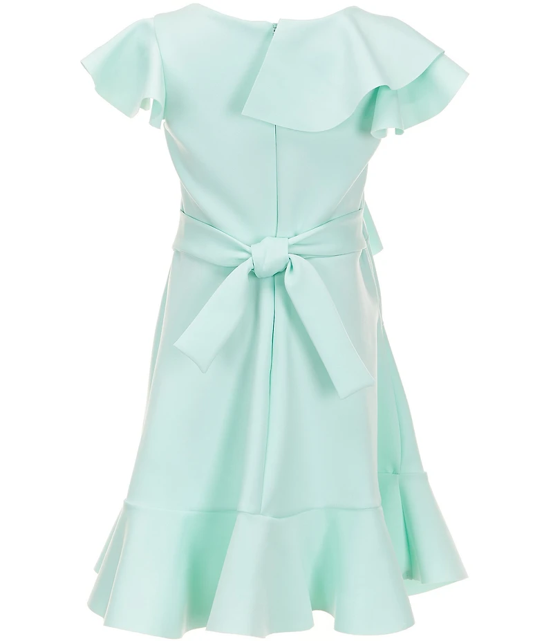 Bonnie Jean Big Girls Flutter-Sleeve Solid Cascading-Ruffle Scuba-Knit Fit-And-Flare Dress