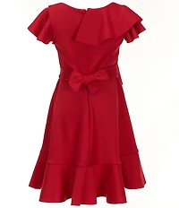 Bonnie Jean Big Girls Flutter-Sleeve Solid Cascading-Ruffle Scuba-Knit Fit-And-Flare Dress