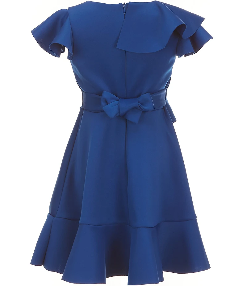 Bonnie Jean Big Girls Flutter-Sleeve Solid Cascading-Ruffle Scuba-Knit Fit-And-Flare Dress