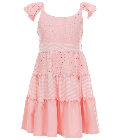 Bonnie Jean Big Girls Flutter Sleeve Solid/Eyelet Embroidered Striped Ruffle Tier Skirt Dress