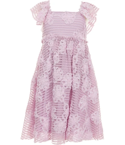 Bonnie Jean Big Girls Flutter Sleeve Soutache Floral Embroidered Knit A-Line Dress