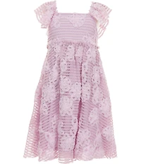 Bonnie Jean Big Girls Flutter Sleeve Soutache Floral Embroidered Knit A-Line Dress