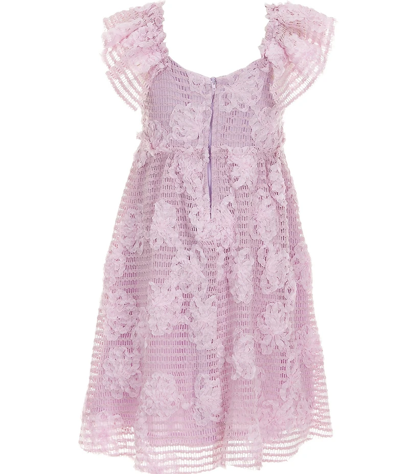 Bonnie Jean Big Girls Flutter Sleeve Soutache Floral Embroidered Knit A-Line Dress