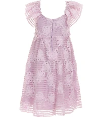 Bonnie Jean Big Girls Flutter Sleeve Soutache Floral Embroidered Knit A-Line Dress