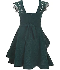 Bonnie Jean Big Girls Lace-Flutter-Sleeve Sparkle-Knit/Asymmetrical-Skirted Fit-And-Flare Dress