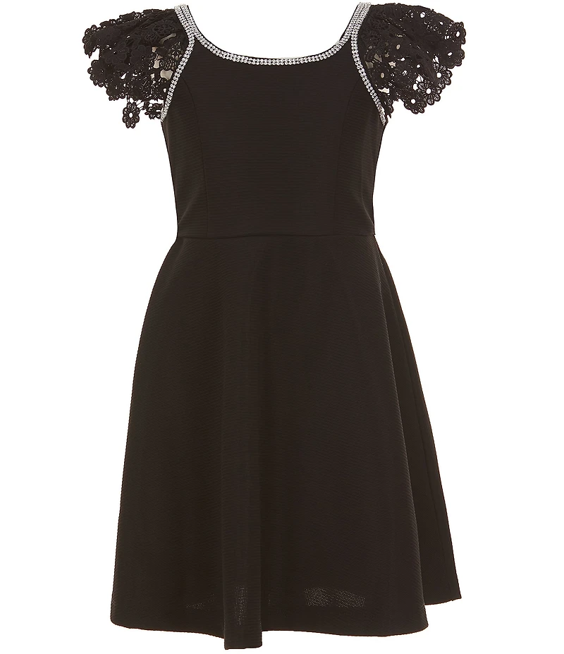 Bonnie Jean Big Girls Lace-Sleeve Scuba-Knit Fit-And-Flare Dress