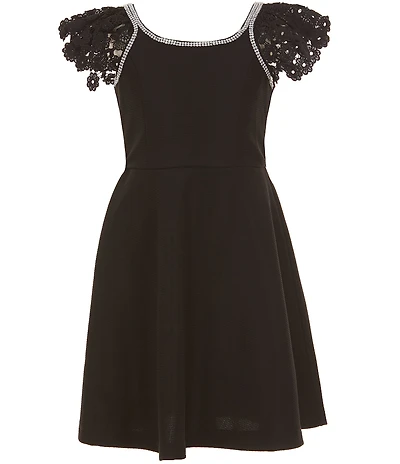 Bonnie Jean Big Girls Lace-Sleeve Scuba-Knit Fit-And-Flare Dress