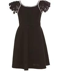 Bonnie Jean Big Girls Lace-Sleeve Scuba-Knit Fit-And-Flare Dress