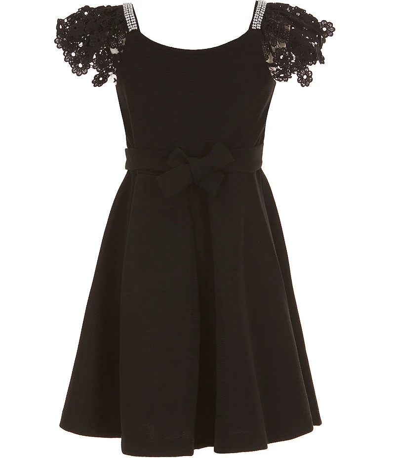 Bonnie Jean Big Girls Lace-Sleeve Scuba-Knit Fit-And-Flare Dress