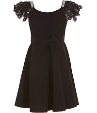 Bonnie Jean Big Girls Lace-Sleeve Scuba-Knit Fit-And-Flare Dress