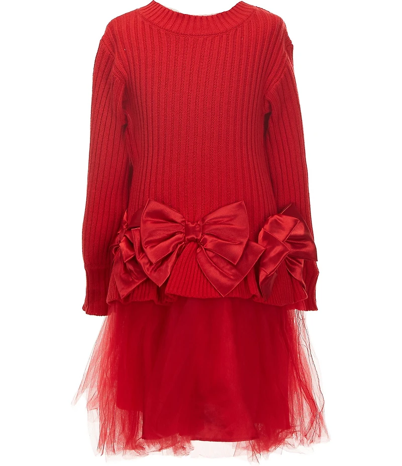 Bonnie Jean Big Girls Long-Sleeve Cable-Knit Bodice/Mesh Tutu-Skirted Drop-Waist Dress