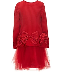 Bonnie Jean Big Girls Long-Sleeve Cable-Knit Bodice/Mesh Tutu-Skirted Drop-Waist Dress