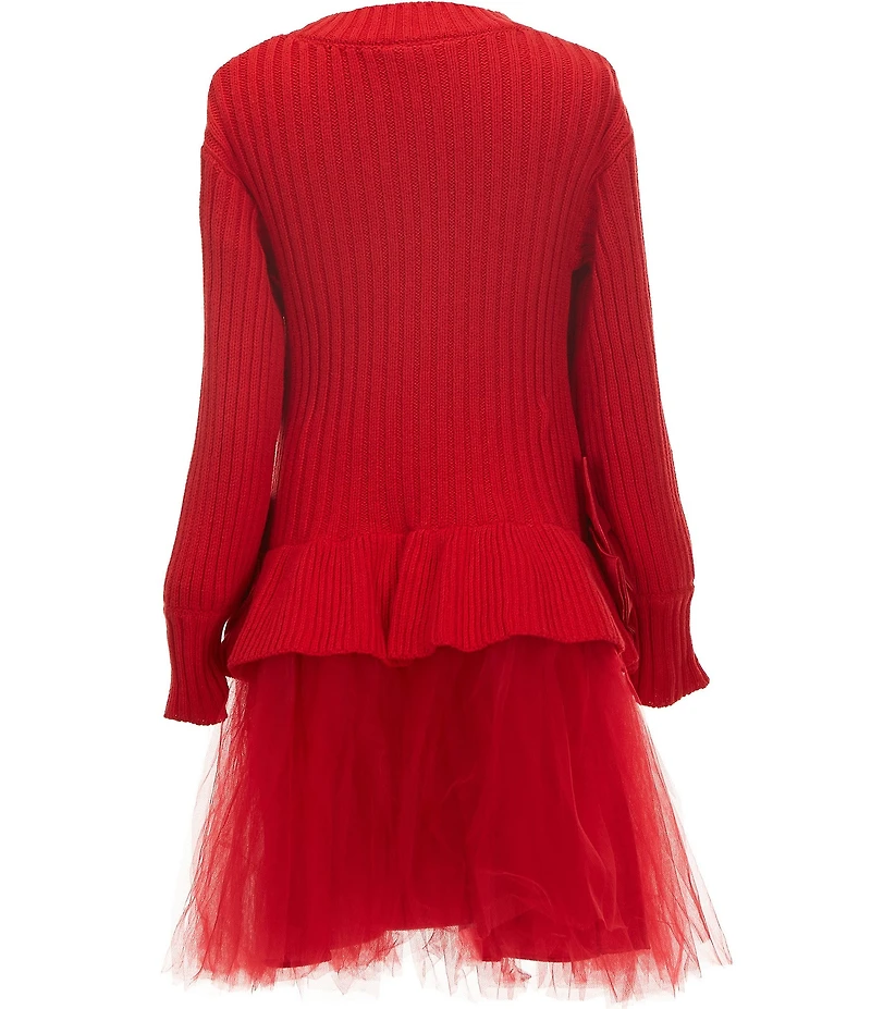 Bonnie Jean Big Girls Long-Sleeve Cable-Knit Bodice/Mesh Tutu-Skirted Drop-Waist Dress
