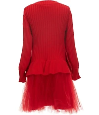 Bonnie Jean Big Girls Long-Sleeve Cable-Knit Bodice/Mesh Tutu-Skirted Drop-Waist Dress