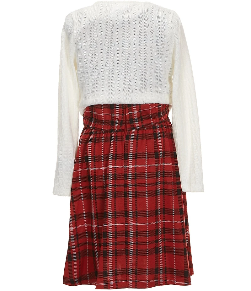 Bonnie Jean Big Girls Long Sleeve Cardigan Plaid Bow Fit-and-Flare Dress