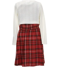 Bonnie Jean Big Girls Long Sleeve Cardigan Plaid Bow Fit-and-Flare Dress
