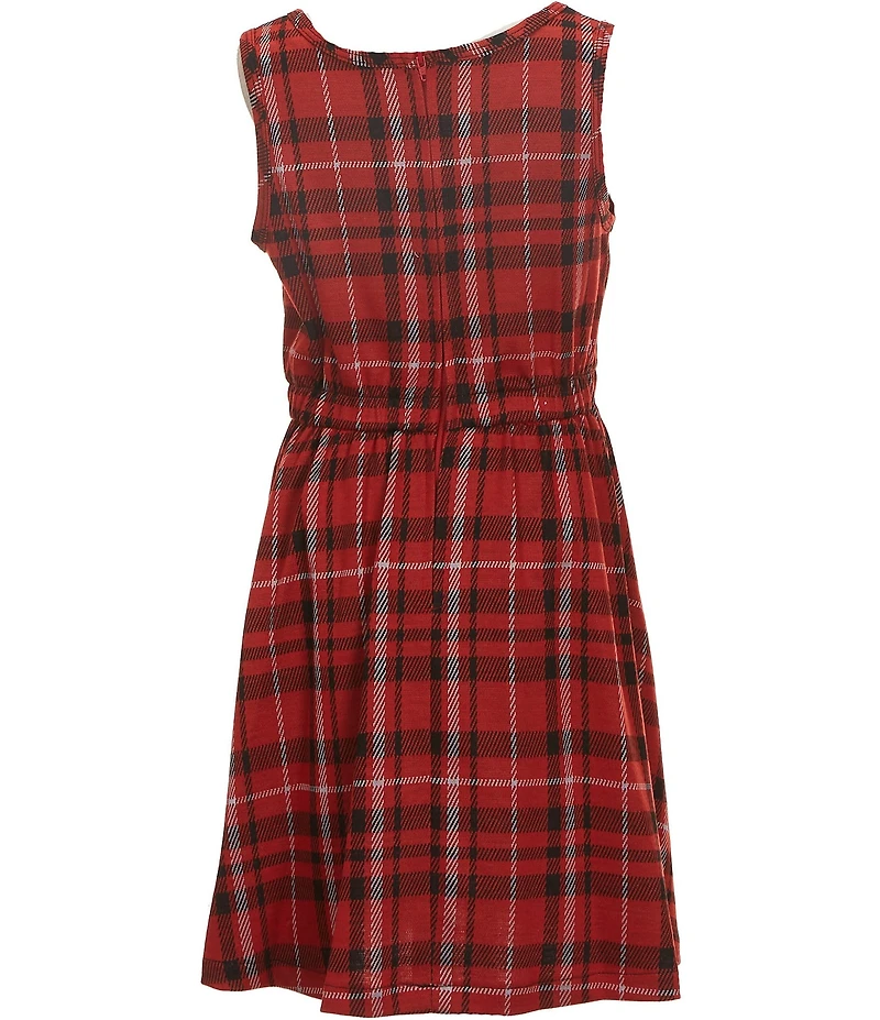 Bonnie Jean Big Girls Long Sleeve Cardigan Plaid Bow Fit-and-Flare Dress