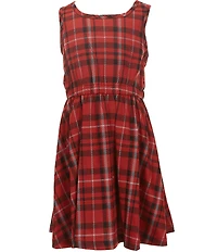 Bonnie Jean Big Girls Long Sleeve Cardigan Plaid Bow Fit-and-Flare Dress