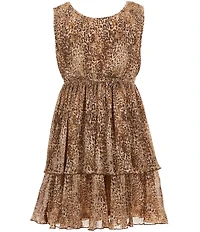 Bonnie Jean Big Girls Long-Sleeve Denim Jacket & Sleeveless Animal-Printed Chiffon Fit-And-Flare Dress Set