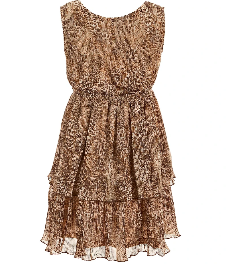 Bonnie Jean Big Girls Long-Sleeve Denim Jacket & Sleeveless Animal-Printed Chiffon Fit-And-Flare Dress Set