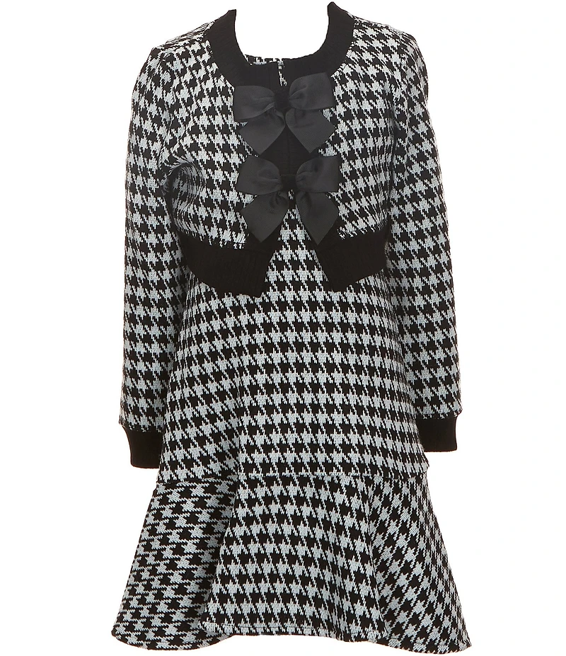 Bonnie Jean Big Girls Long-Sleeve Houndstooth Rib-Knit Jacket & Matching Sleeveless Fit-And-Flare Houndstooth Dress Set
