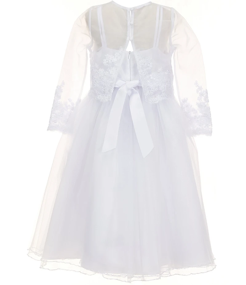 Bonnie Jean Big Girls Long-Sleeve Lace-Trimmed Organza Jacket & Sleeveless Tulle Communion Dress Set