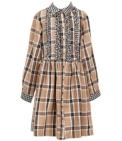 Bonnie Jean Big Girls Long-Sleeve Mixed-Checked Fit-And-Flare Dress