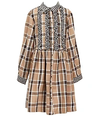 Bonnie Jean Big Girls Long-Sleeve Mixed-Checked Fit-And-Flare Dress