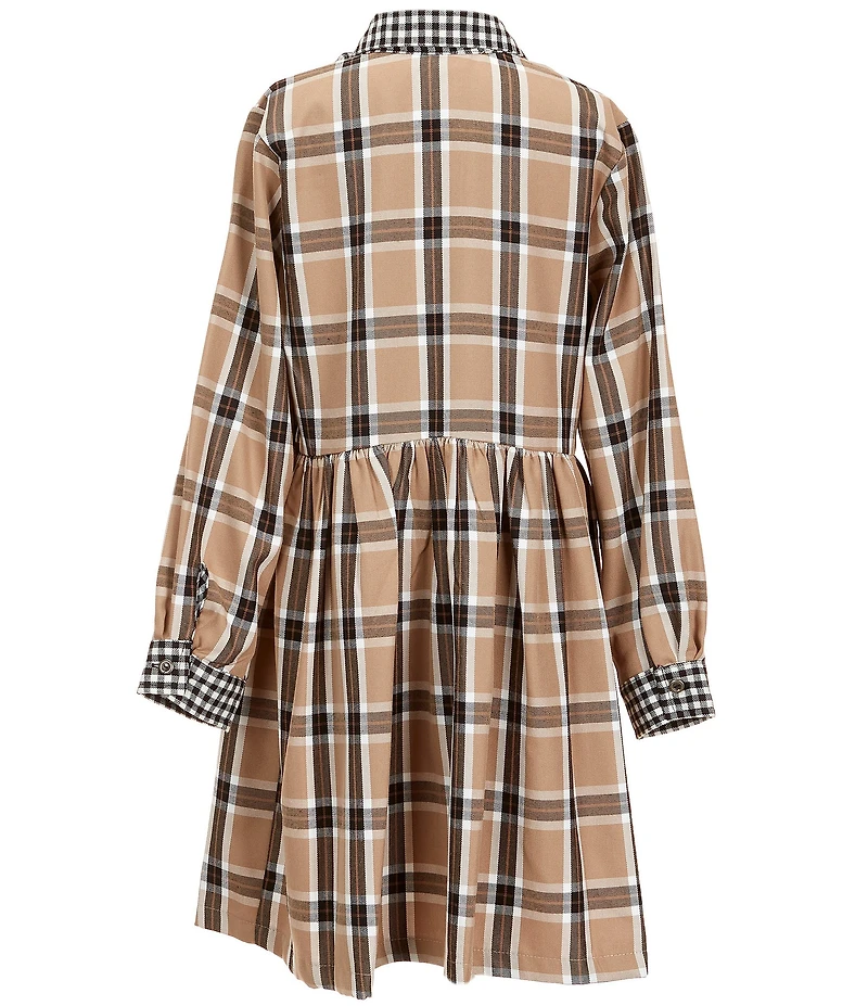 Bonnie Jean Big Girls Long-Sleeve Mixed-Checked Fit-And-Flare Dress