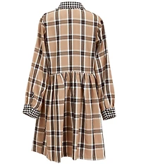 Bonnie Jean Big Girls Long-Sleeve Mixed-Checked Fit-And-Flare Dress