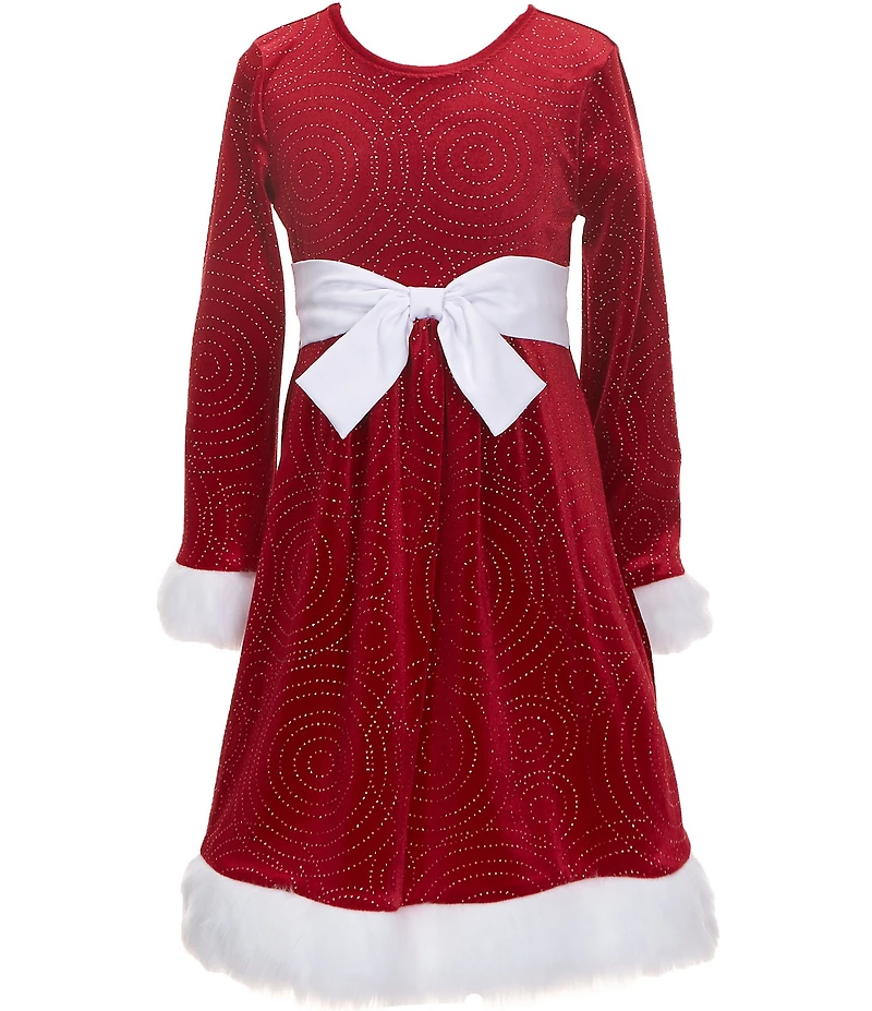 Bonnie Jean Big Girls Long-Sleeve Santa Swirley-Foiled Fit-And-Flare Dress