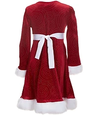 Bonnie Jean Big Girls Long-Sleeve Santa Swirley-Foiled Fit-And-Flare Dress
