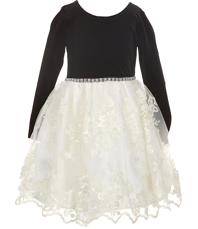 Bonnie Jean Big Girls Long Sleeve Velvet Beaded Waist Sparkle Trim Lace  Dress at Hamilton Place in Chattanooga, TN